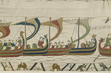 Die normannische Invasionsflotte überquert den Kanal, Teppich von Bayeux